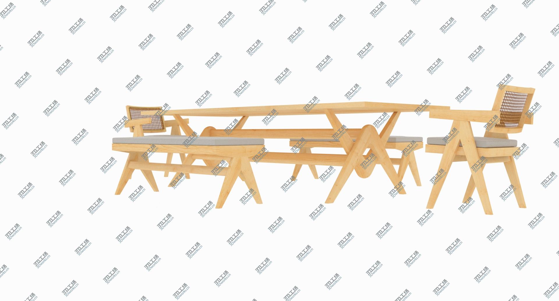 images/goods_img/202105073/Cassina Jeanneret Capitol Complex Table with Office Chair and Clear Civil Bench with Cushions Set 3D model/2.jpg